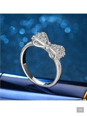 S925 Sterling Silver Bow Ring w/ CZ Crystals ✨ Size 7 Dainty Coquette